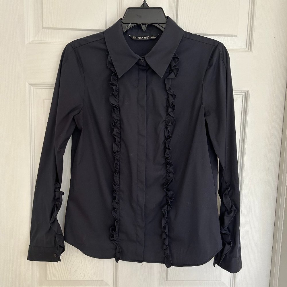 Button-Up with Ruffled Sleeves and Front Panel